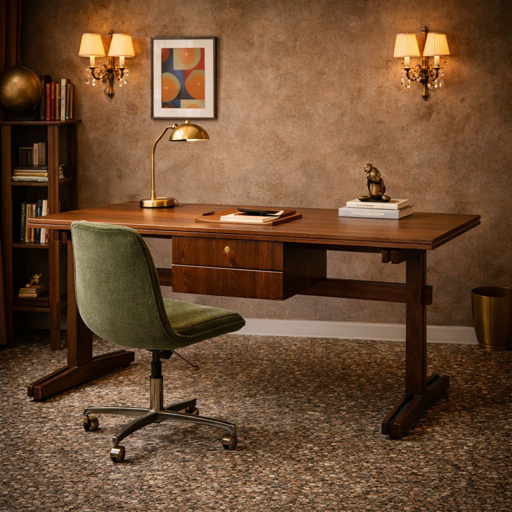 Vintage Writing Desk Exotic Wood Veneer Design Italy 1960s photo furniture