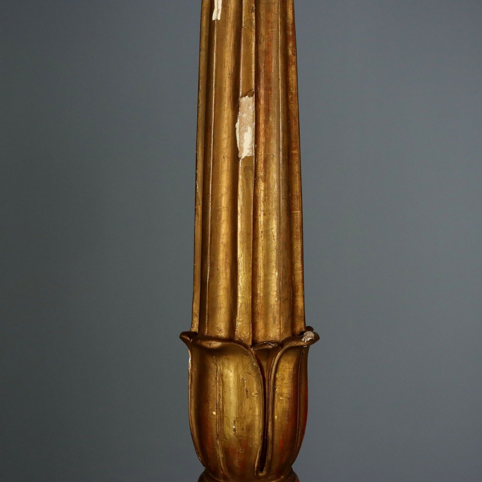 Antique Candlestick Gilded Wood Fabric Italy XIX Century photo 890.0