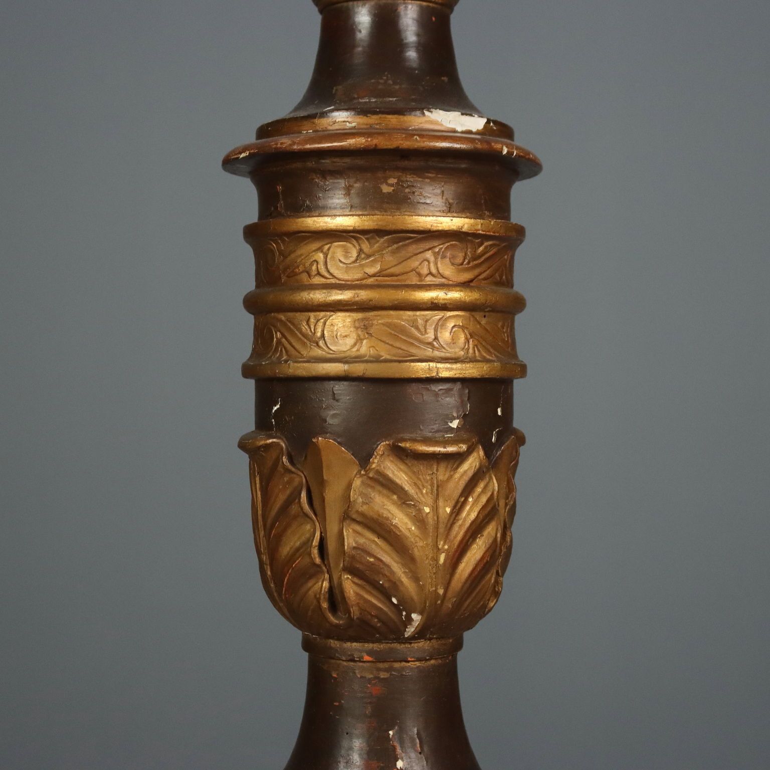Antique Candlestick Gilded Wood Fabric Italy XIX Century photo vinterior