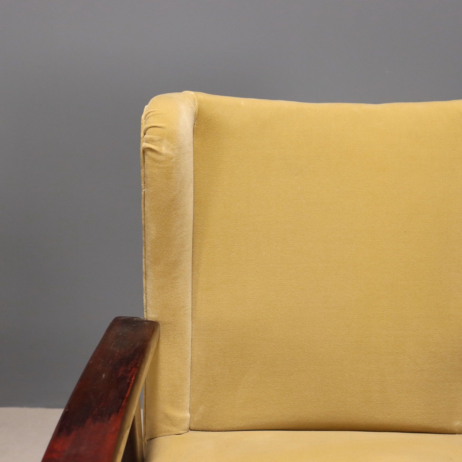 Vintage Armchairs Design Wood Foam Fabric Italy 1960s photo vinterior