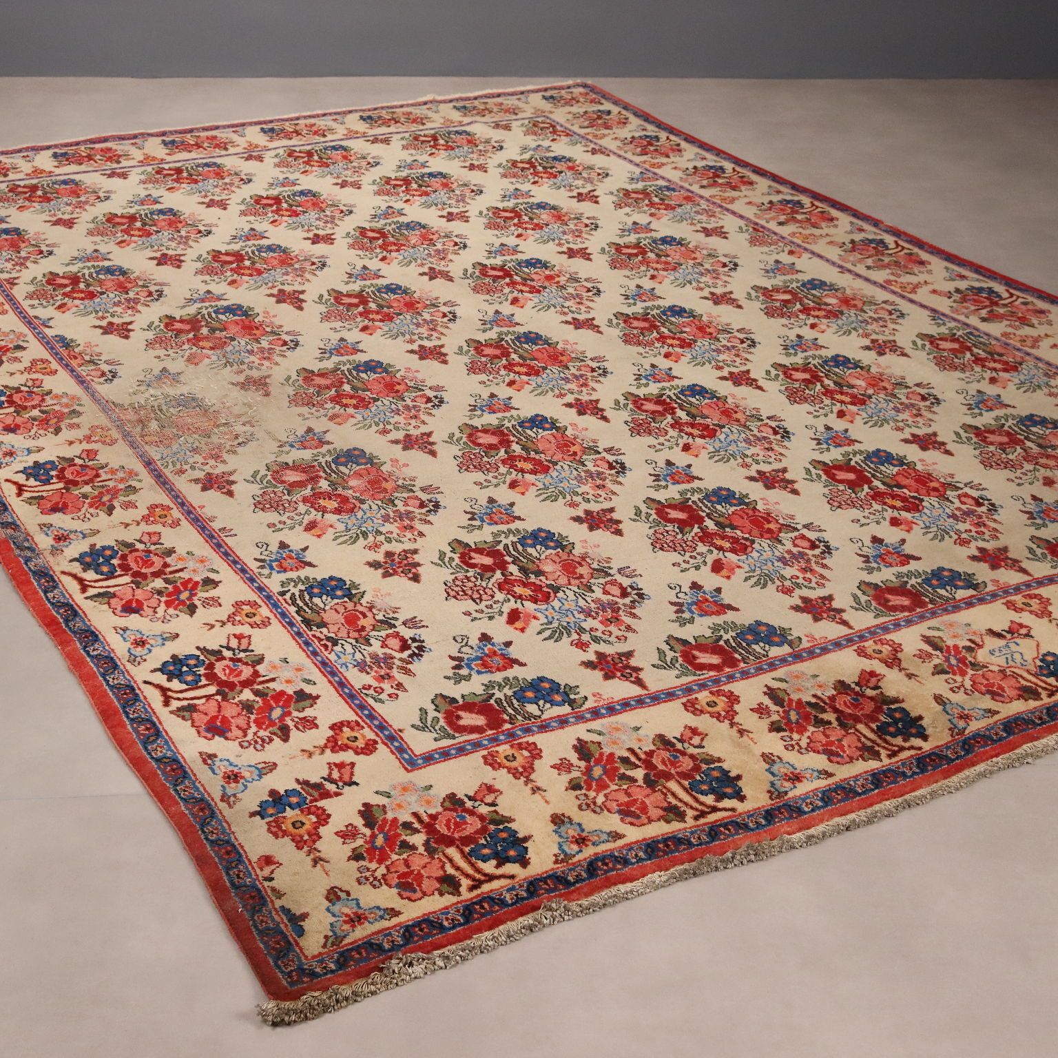 Antique Asian Carpet Cotton Wool Heavy Knot Handmade 142 X 102 In