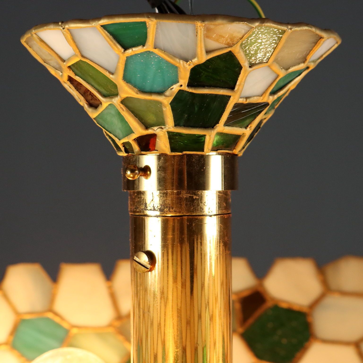 Antique Chandelier Tiffany Style Brass Glass Italy XX Century photo 450.0
