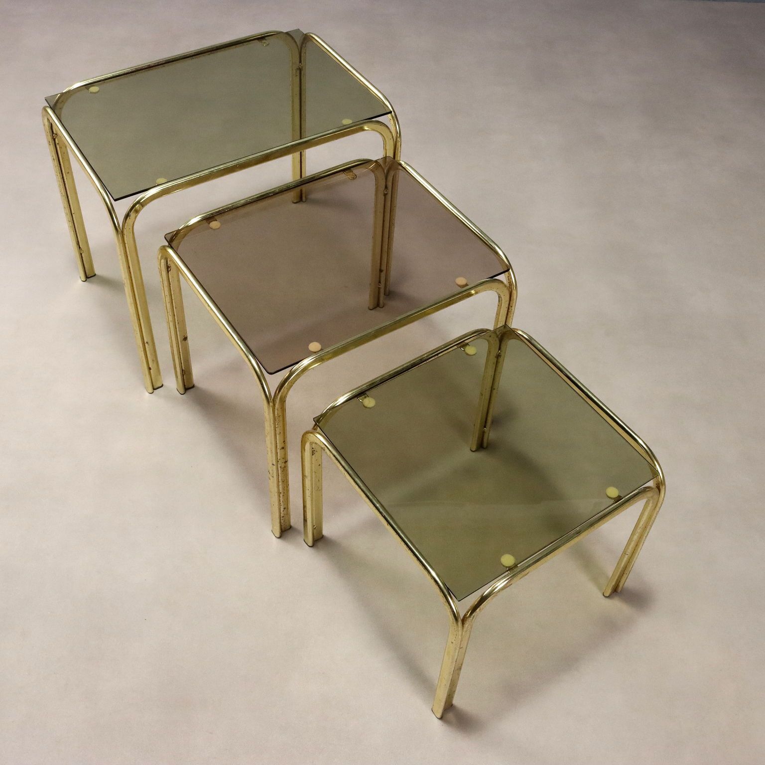 Vintage Coffee Tables Brass Glass Design Italy 1980s photo for sale