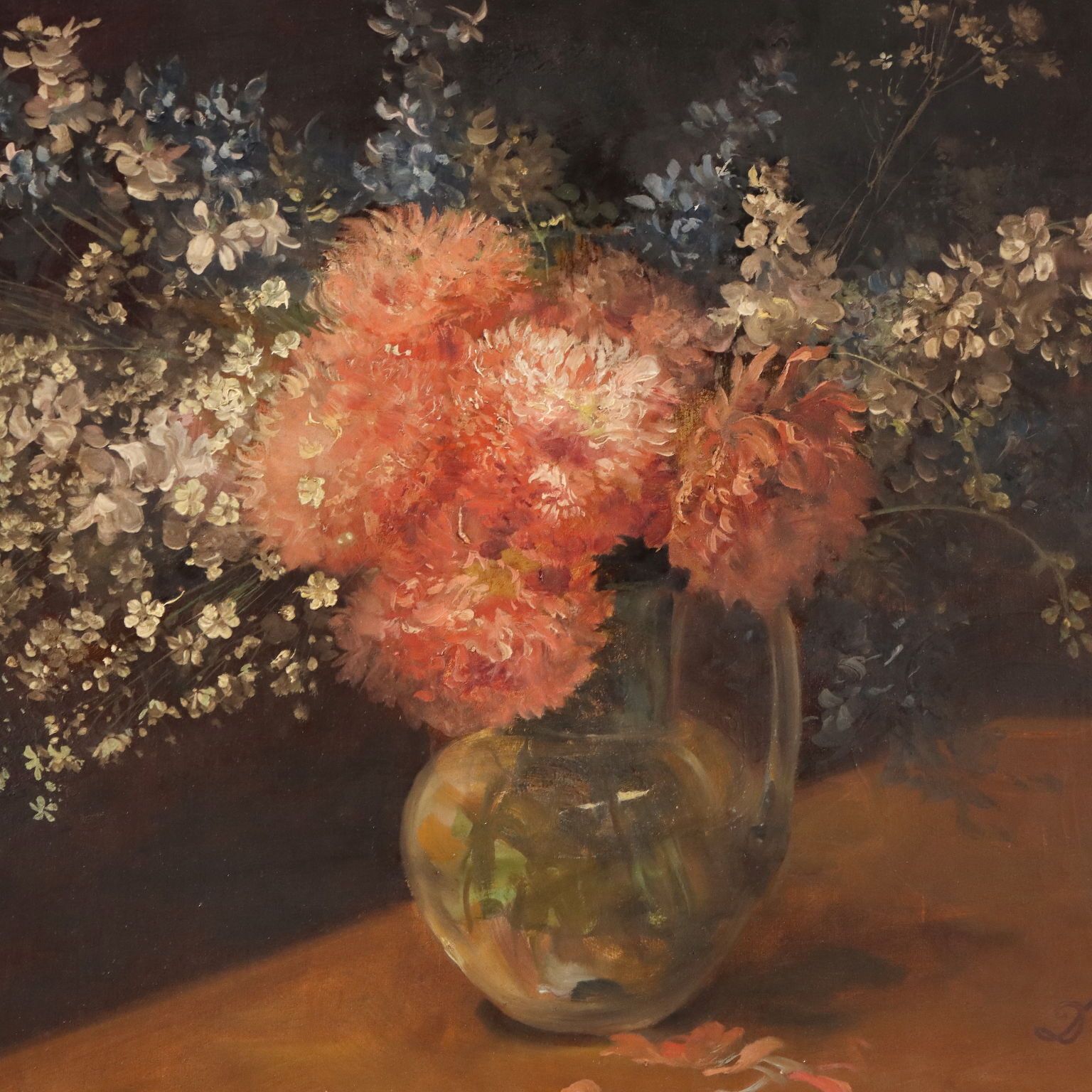 Modern Painting Flower Composition Oil On Canvas XX Century photo for sale
