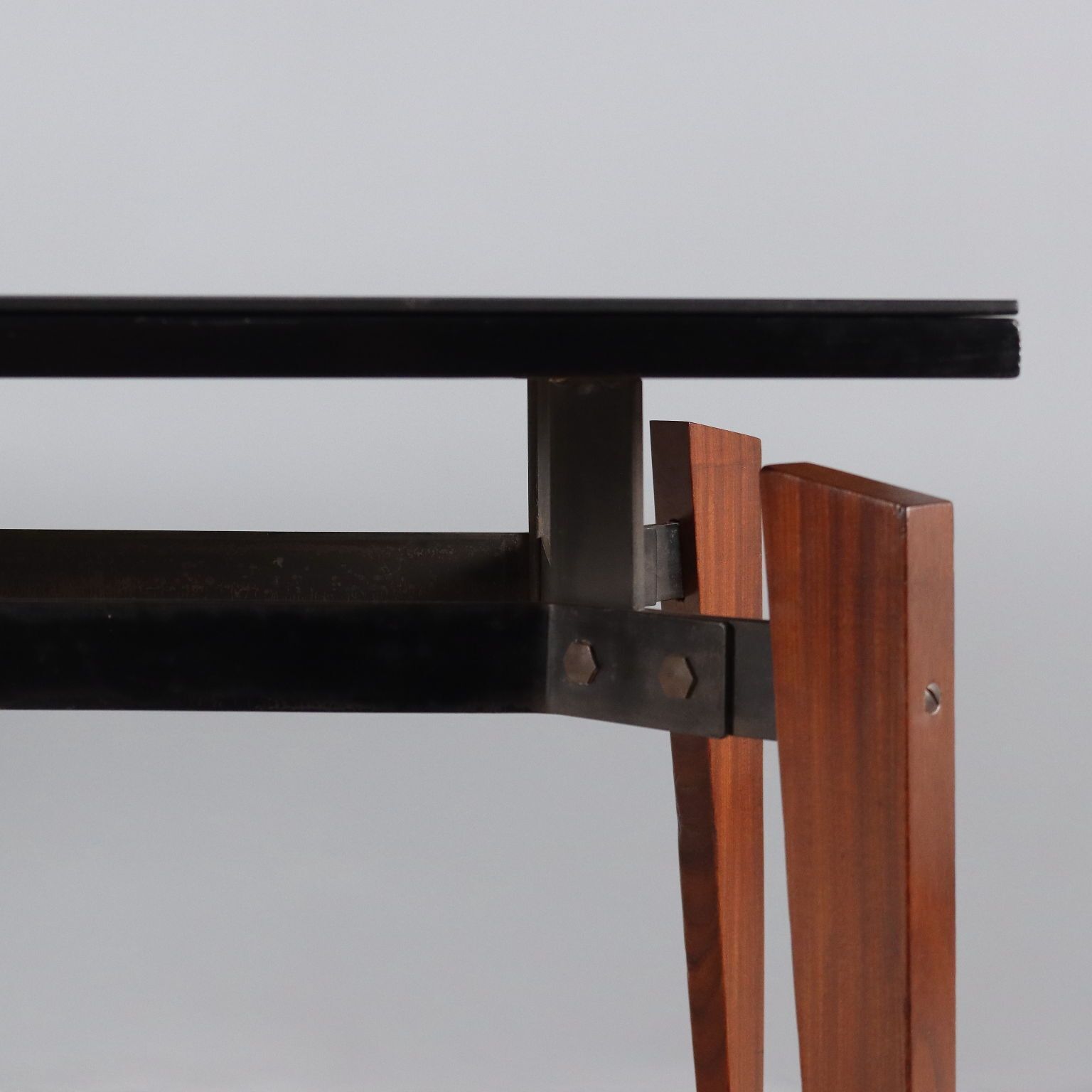 Vintage Table Mahogany Metal Glass Design Italy 1960s photo 2370.0