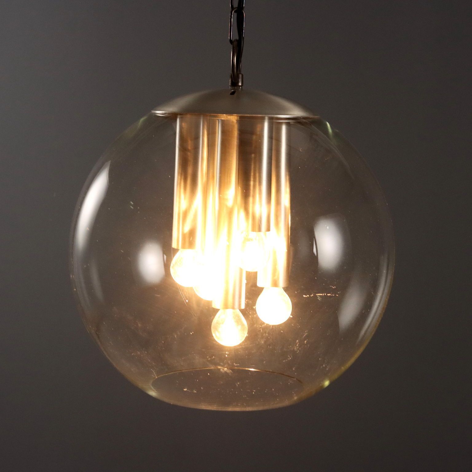 Vintage Ceiling Lamp Metal Glass Design Italy 1960s photo for sale