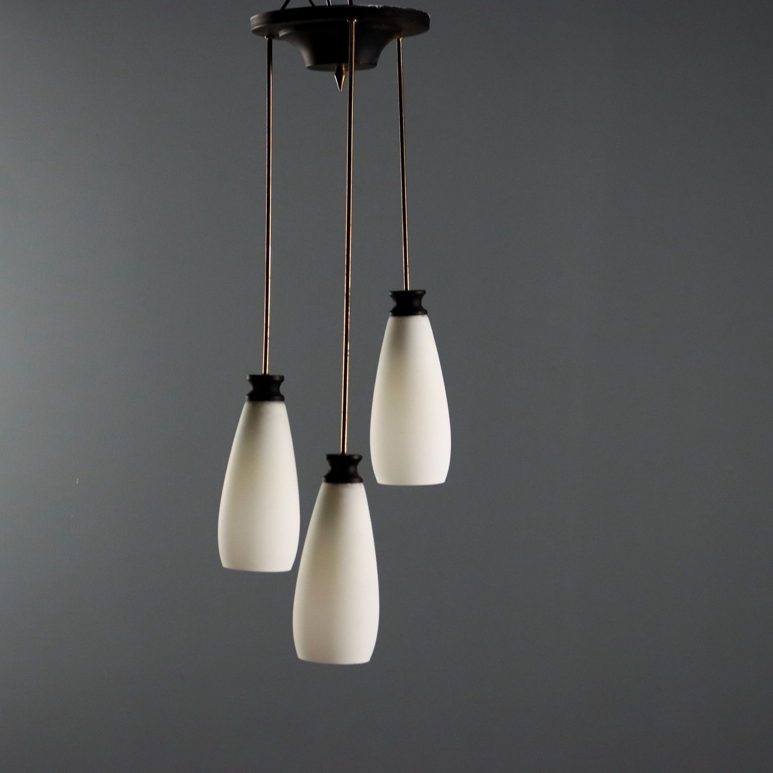 Vintage Ceiling Lamp Brass Glass Design Italy 1960s photo for sale