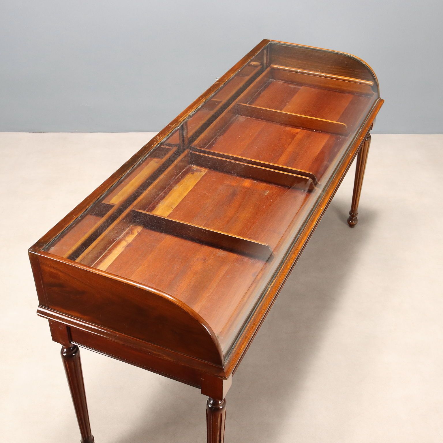 photo furniture Antique Showcase Cabinet Walnut Glass Top Italy XIX Century