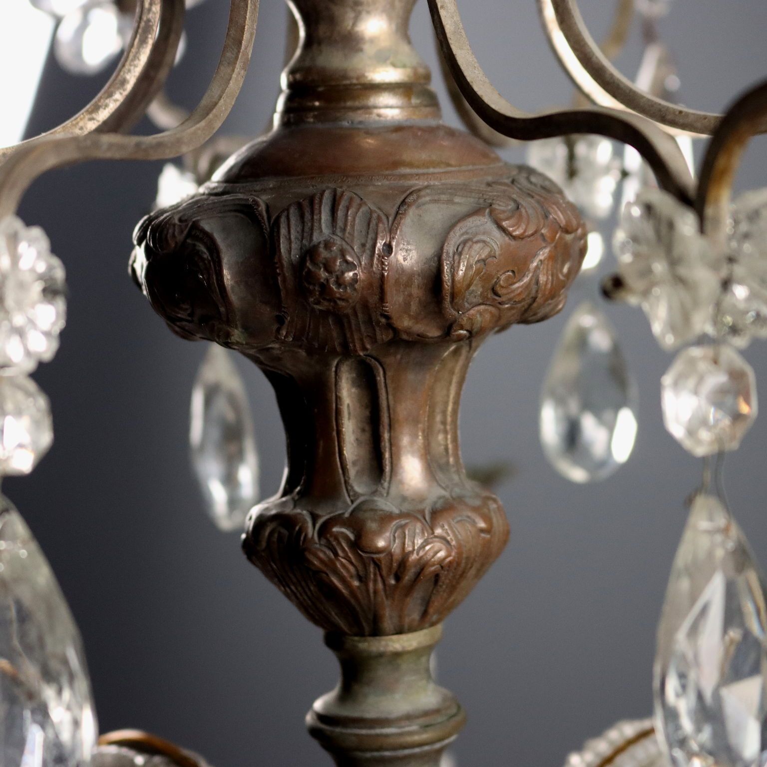 Antique Chandelier Metal Glass 8 Lights Italy XIX Century photo vintage