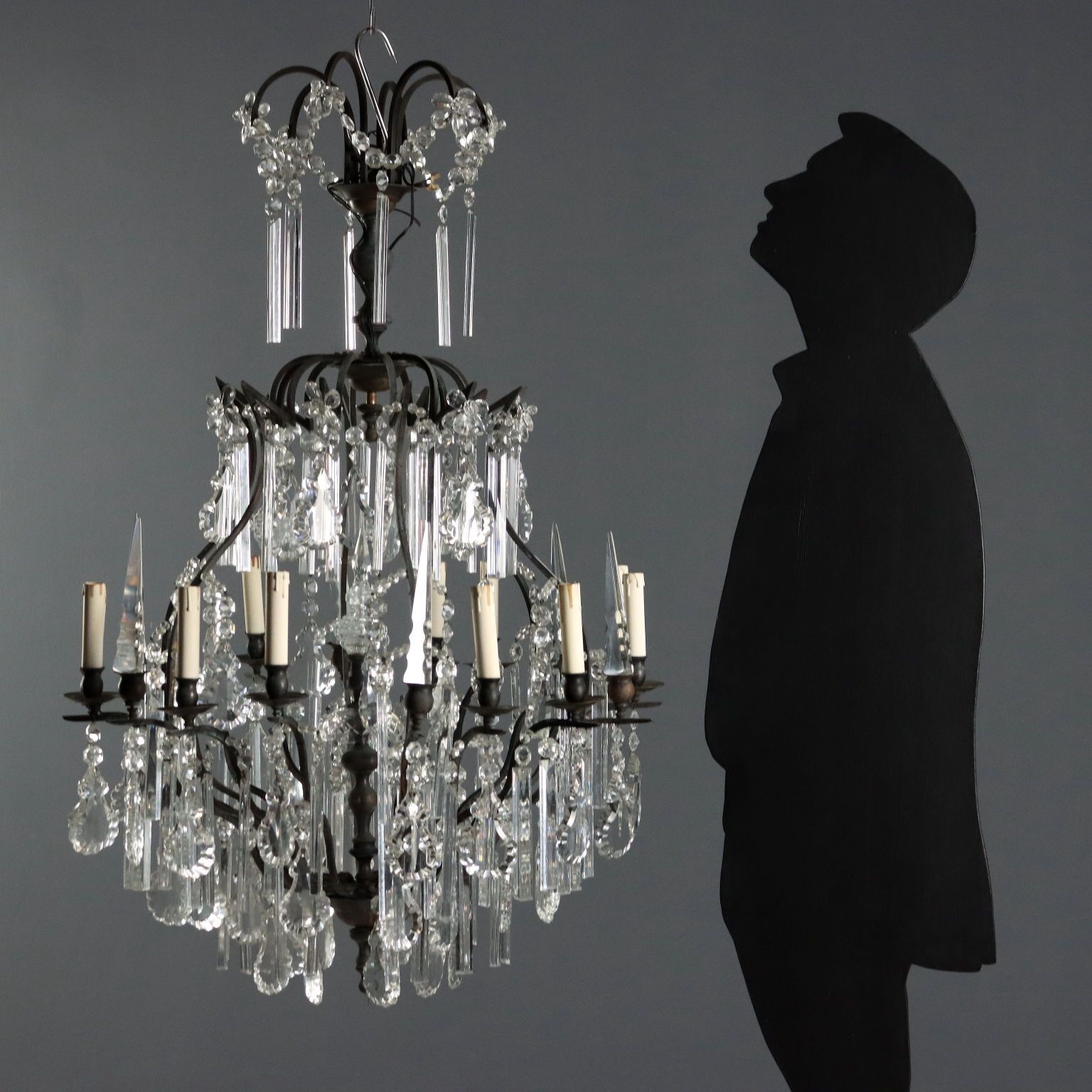 Antique Chandelier Metal Glass 12 Lights Italy XX Century photo furniture