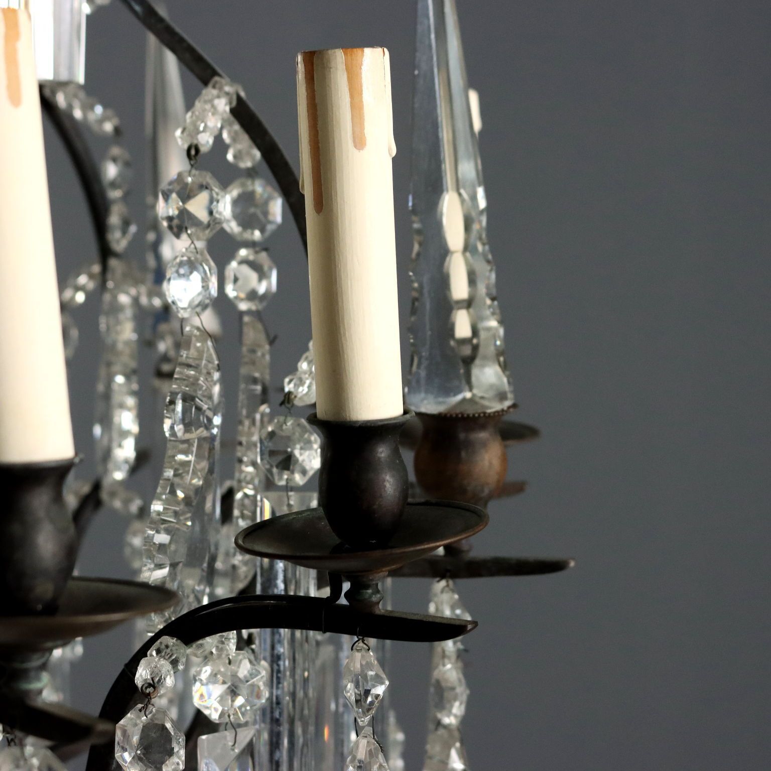 Antique Chandelier Metal Glass 12 Lights Italy XX Century photo for sale