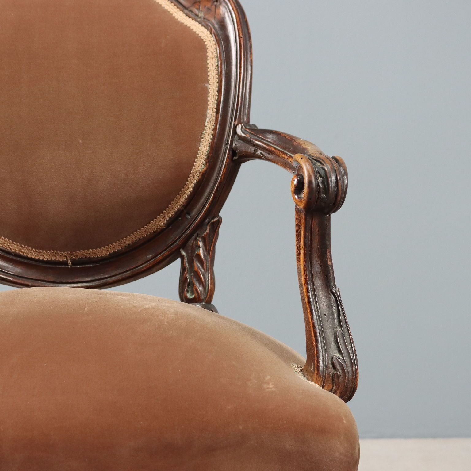 Fauteuil Neoklassieke Stijl Walnoot Stof Italië 18e Eeuw photo 490.0