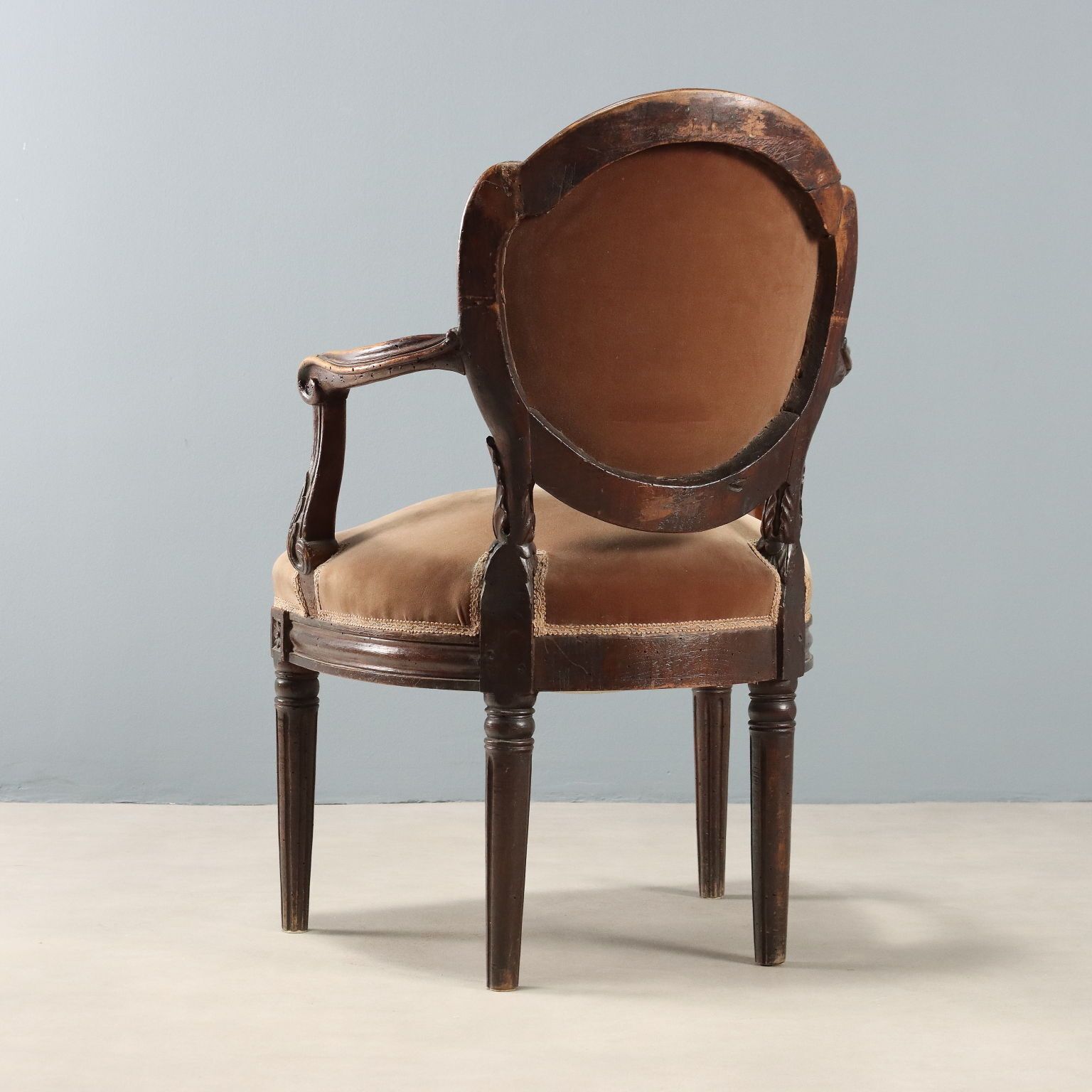Fauteuil Neoklassieke Stijl Walnoot Stof Italië 18e Eeuw photo vintage