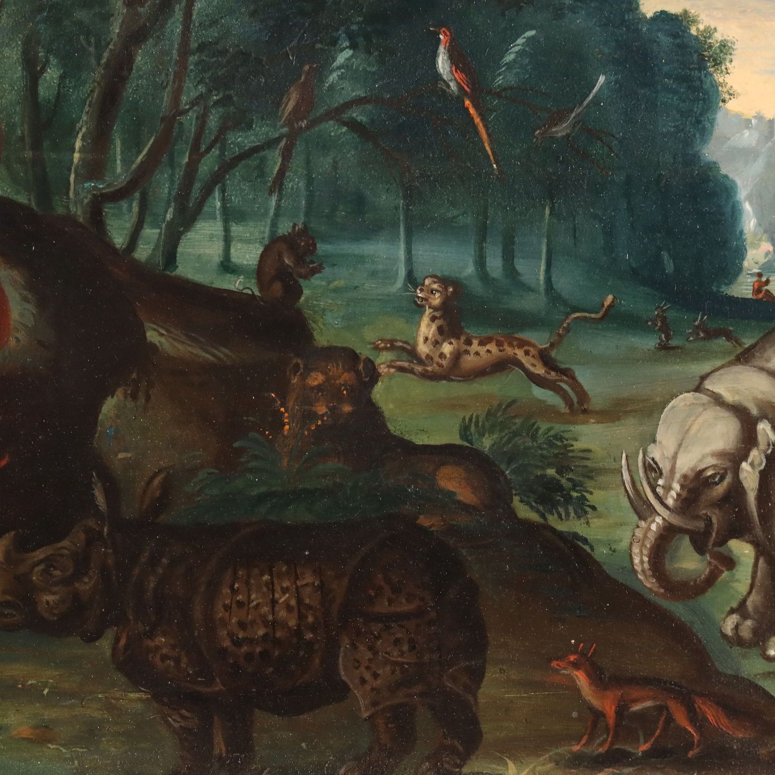 Antique Painting Orpheus Enchants The Animals Oil On Board '700 photo vintage