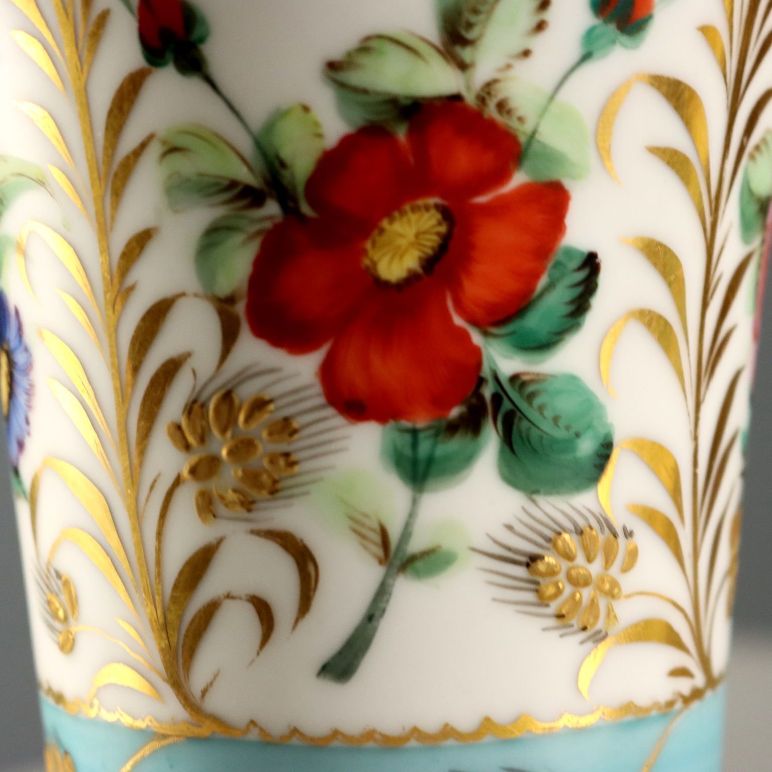 Antique Vases Coloured Porcelain Flowers Germany XIX Century photo for sale