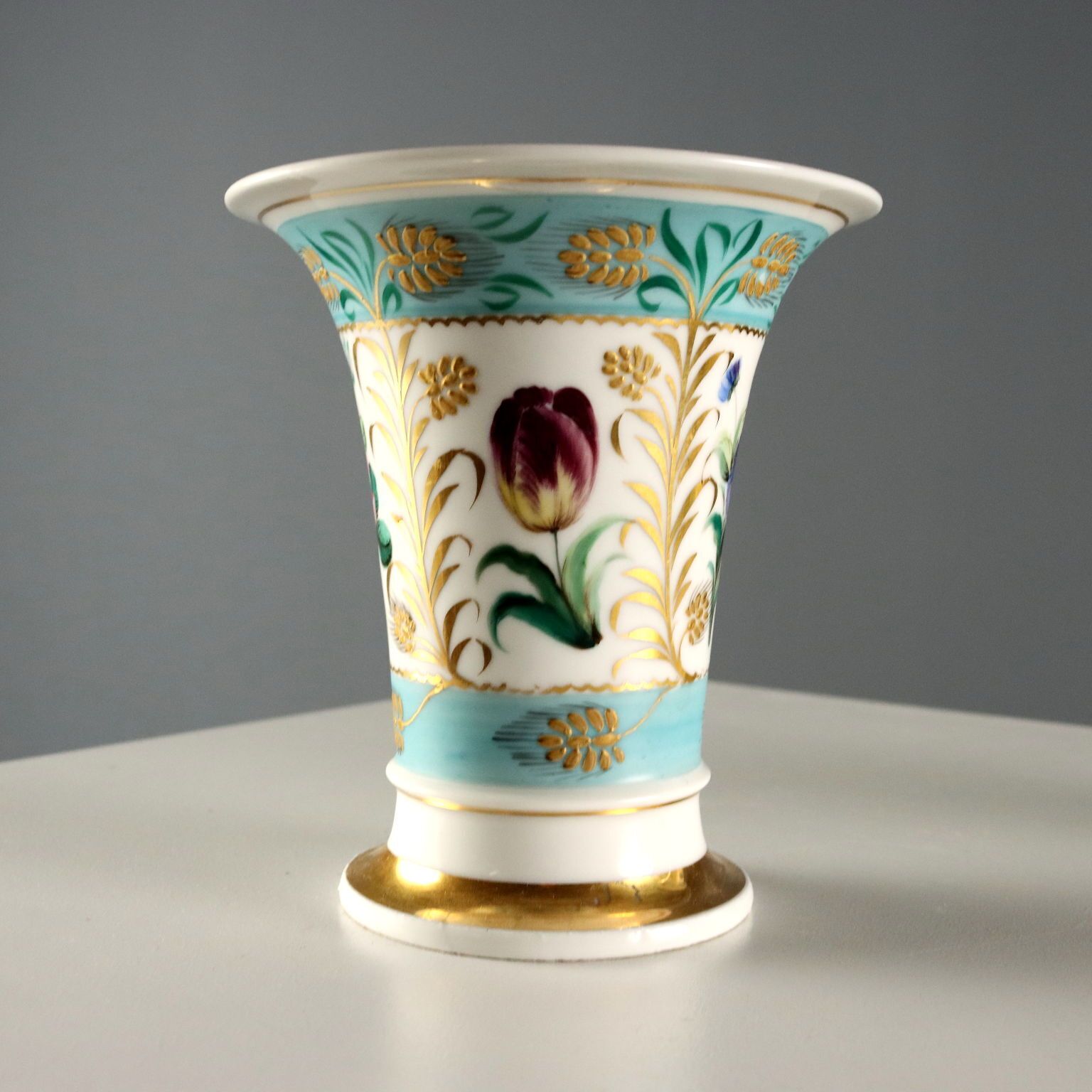 Antique Vases Coloured Porcelain Flowers Germany XIX Century photo buy