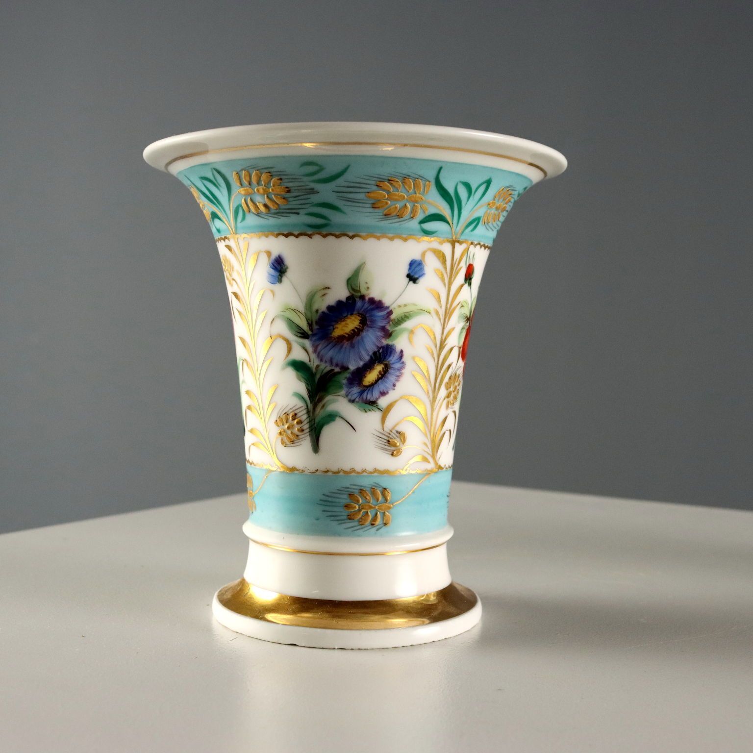 Antique Vases Coloured Porcelain Flowers Germany XIX Century photo vintage