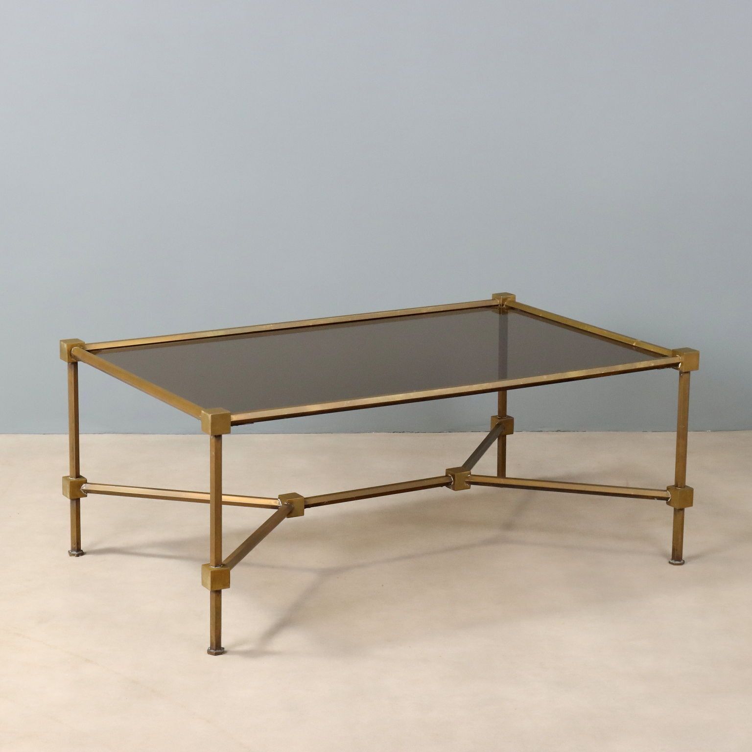 Vintage Coffee Table Brass Glass Design Italy 1970s