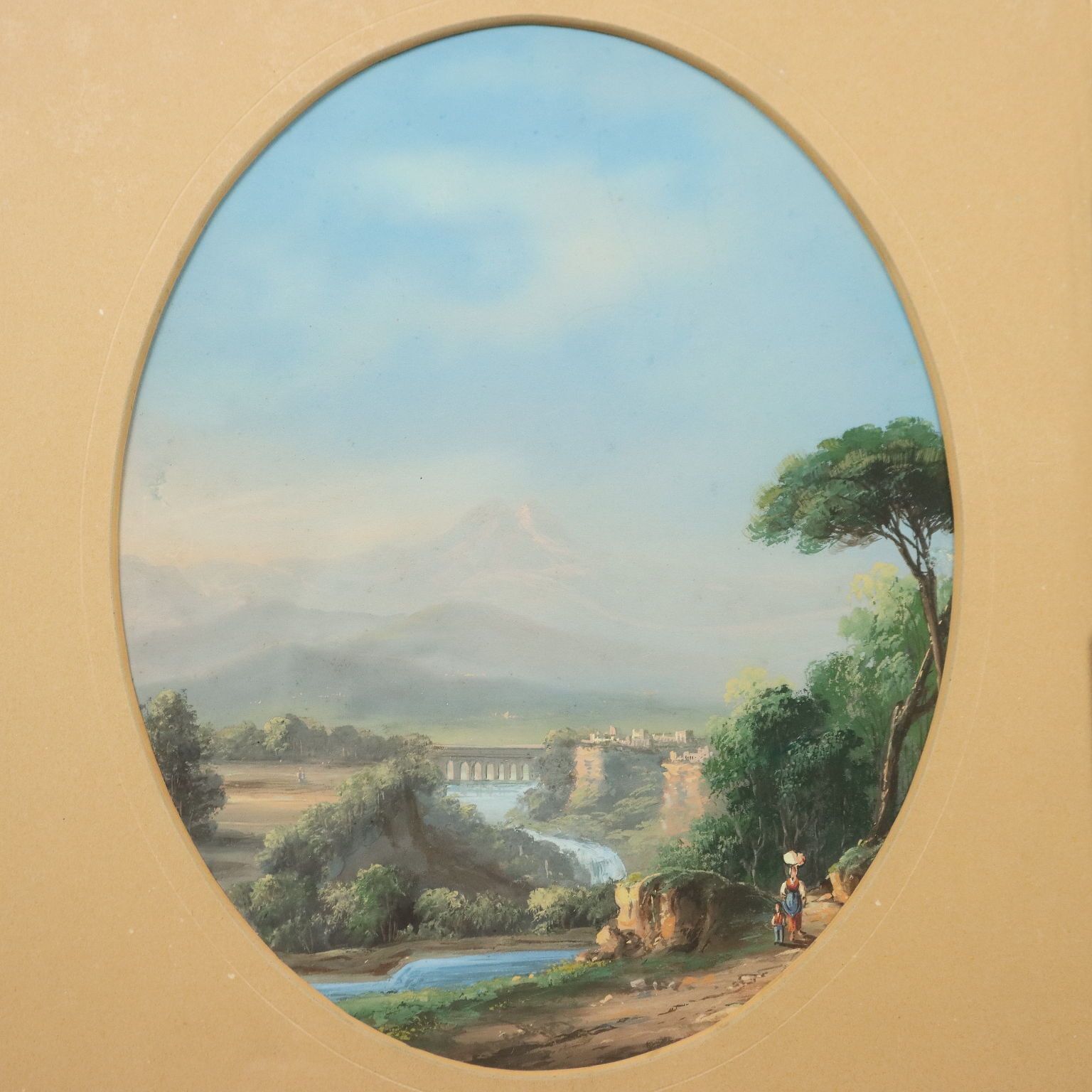 Modern Painting Landscape With Figures Tempera On Cardboard '900 photo for sale