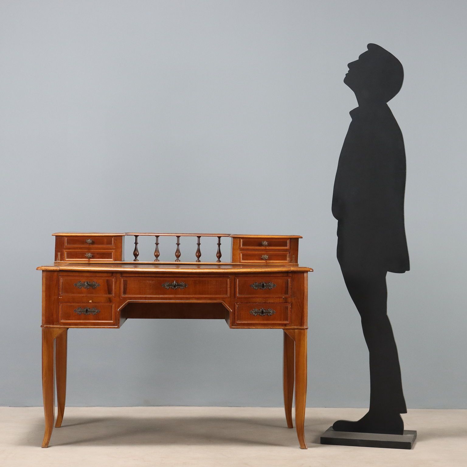 Antique Desk Umbertino Walnut Leather Drawers XIX Century photo for sale