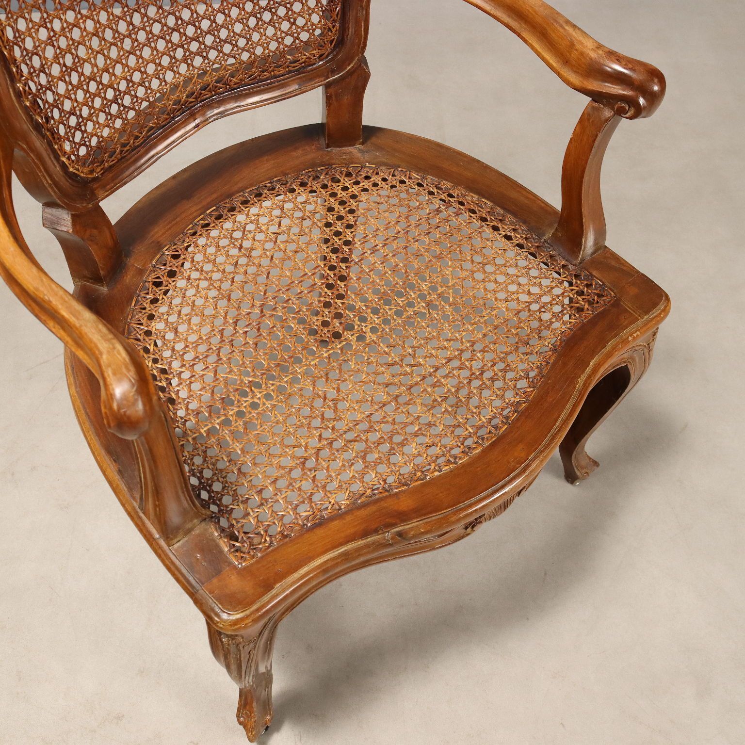 Fauteuils de style baroque en noyer et tissu, XIXe siècle photo vintage