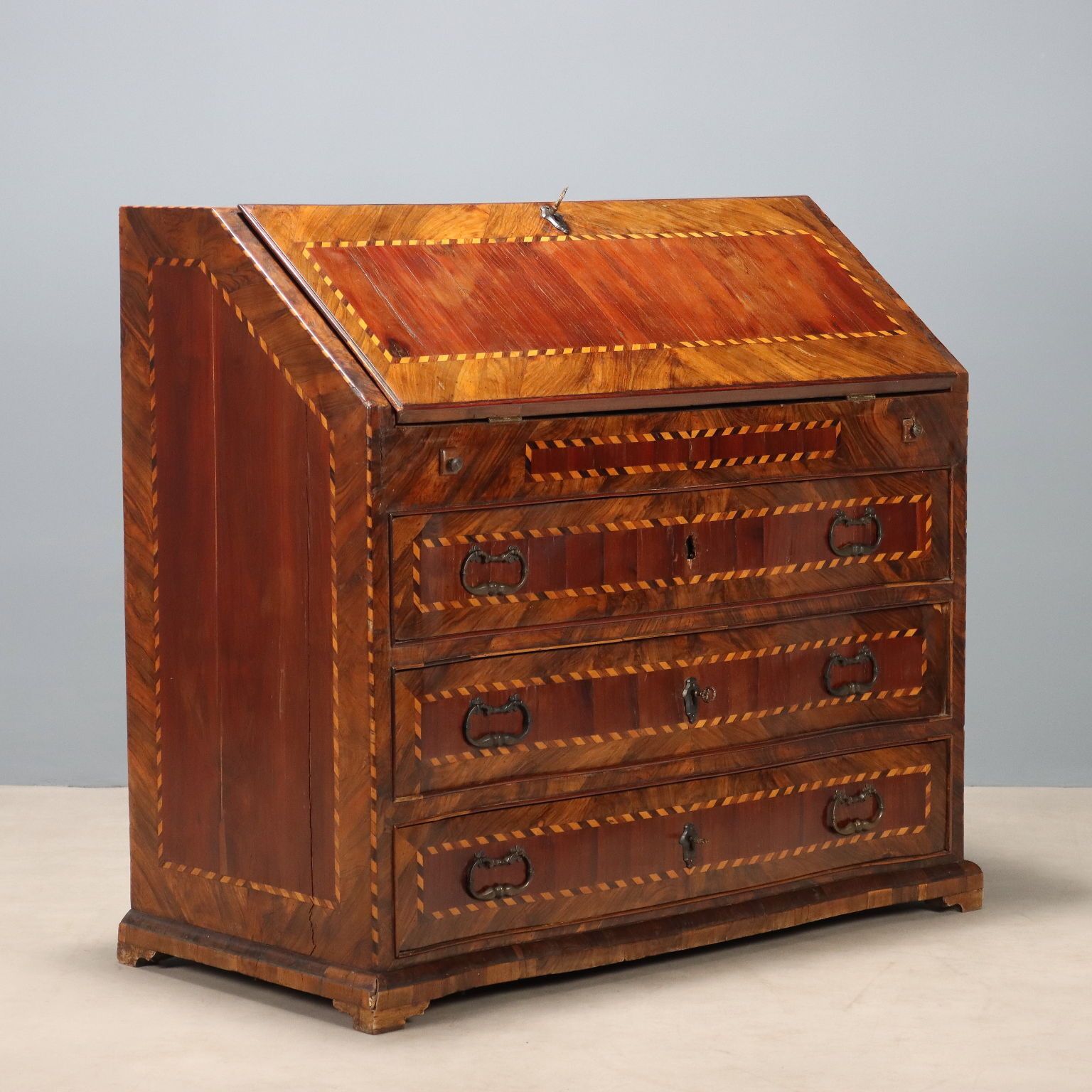 Antique Flap Cabinet Various Wood Essences Italy XVIII Century