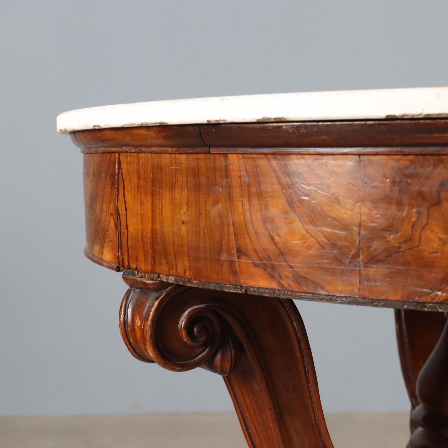 Antique Table Louis Philippe Walnut Marble Italy XIX Century photo 1490.0