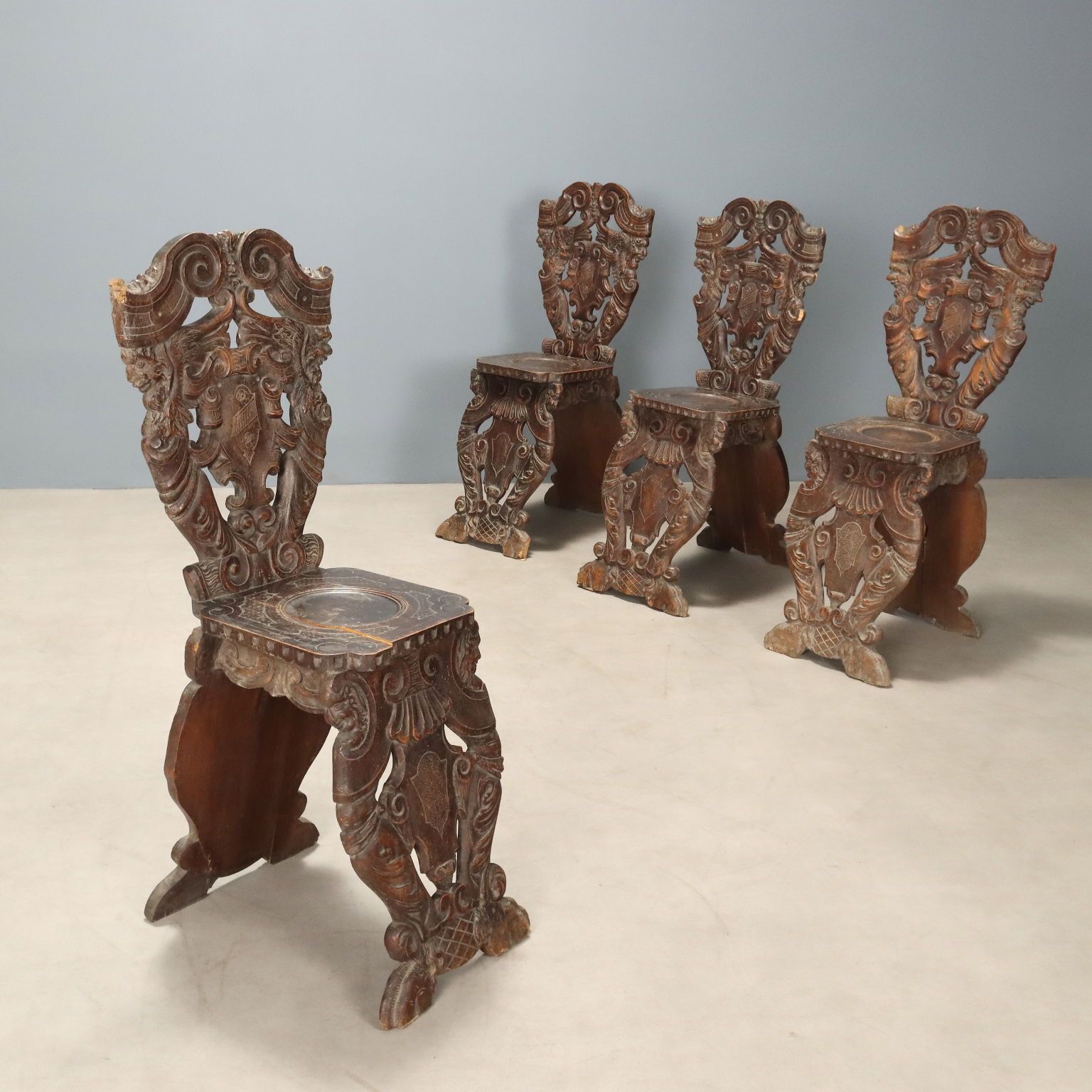 Chairs Baroque Style Walnut Fabric Italy XIX Century
