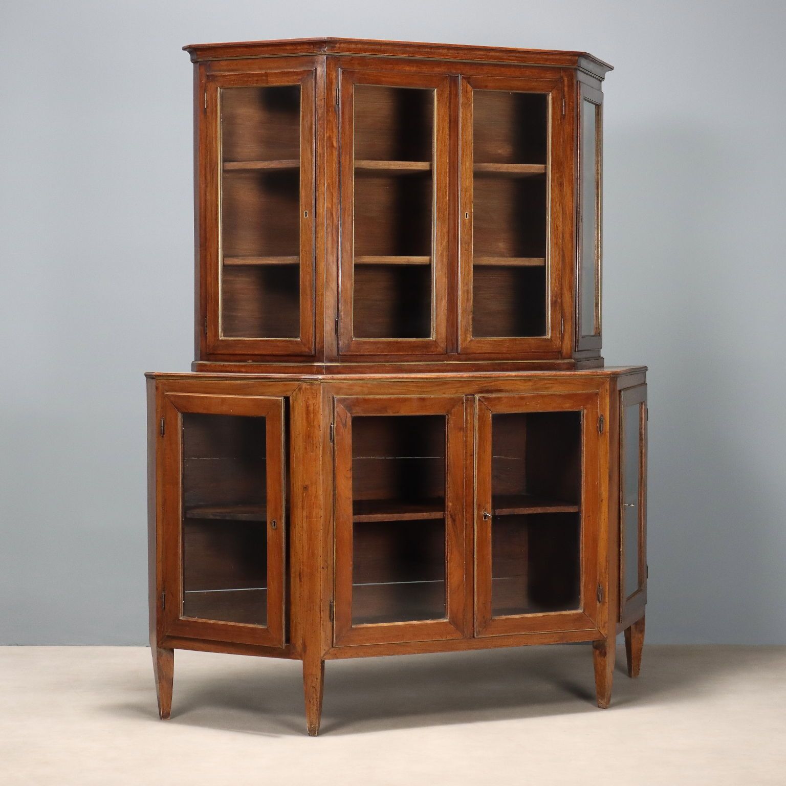 Antique Cupboard Walnut Glass Metal Italy XIX Century