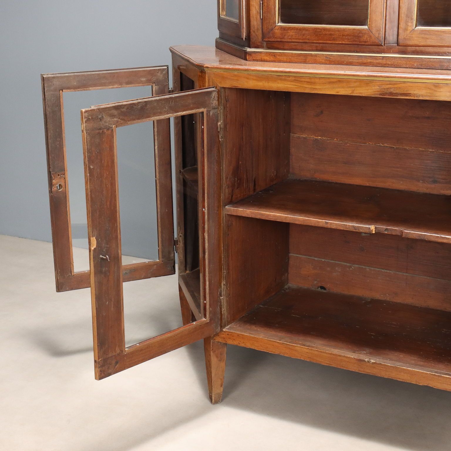 Antique Cupboard Walnut Glass Metal Italy XIX Century photo vinterior