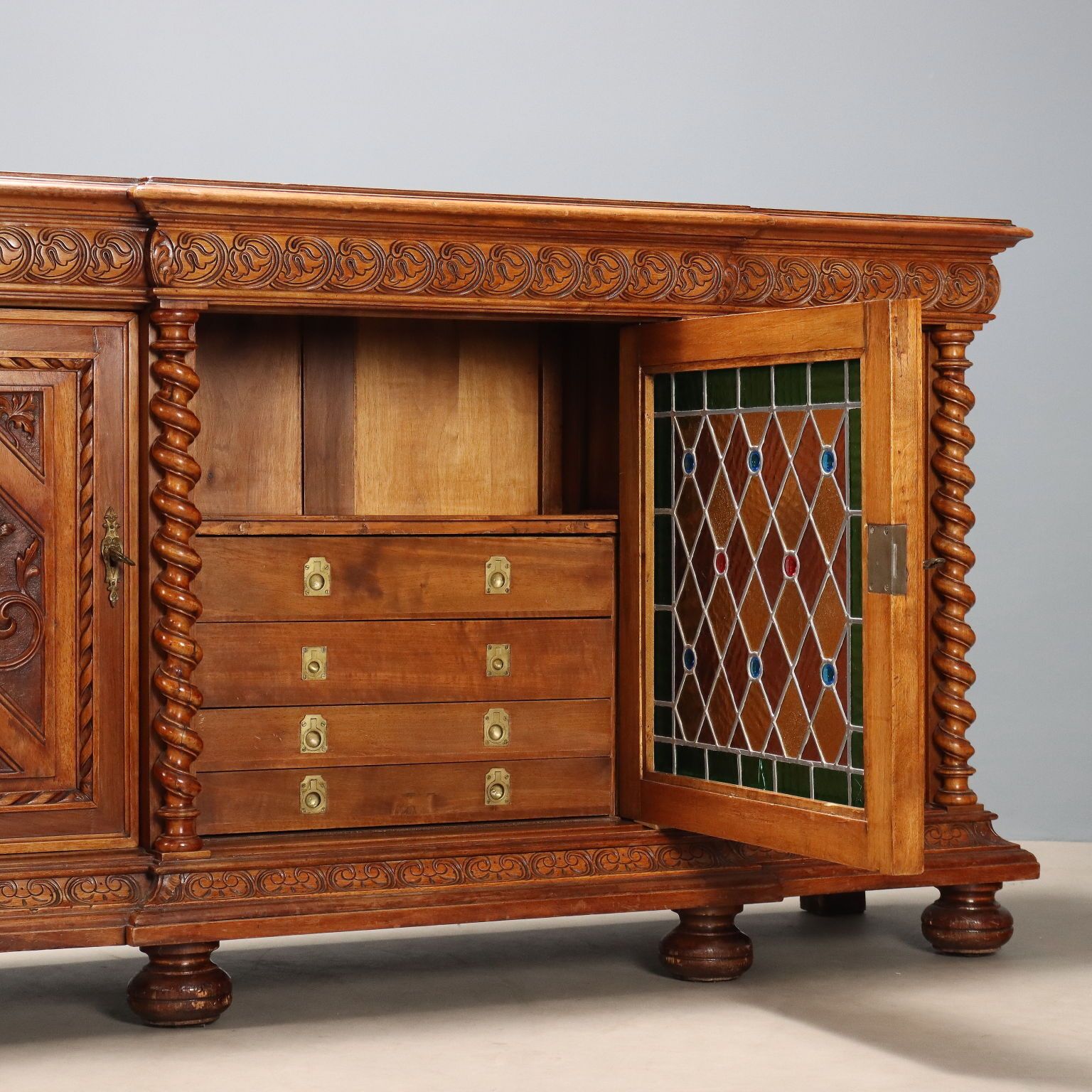 Kast Neo-Barok Stijl Walnoot Glas Italië 19e Eeuw photo 1490.0