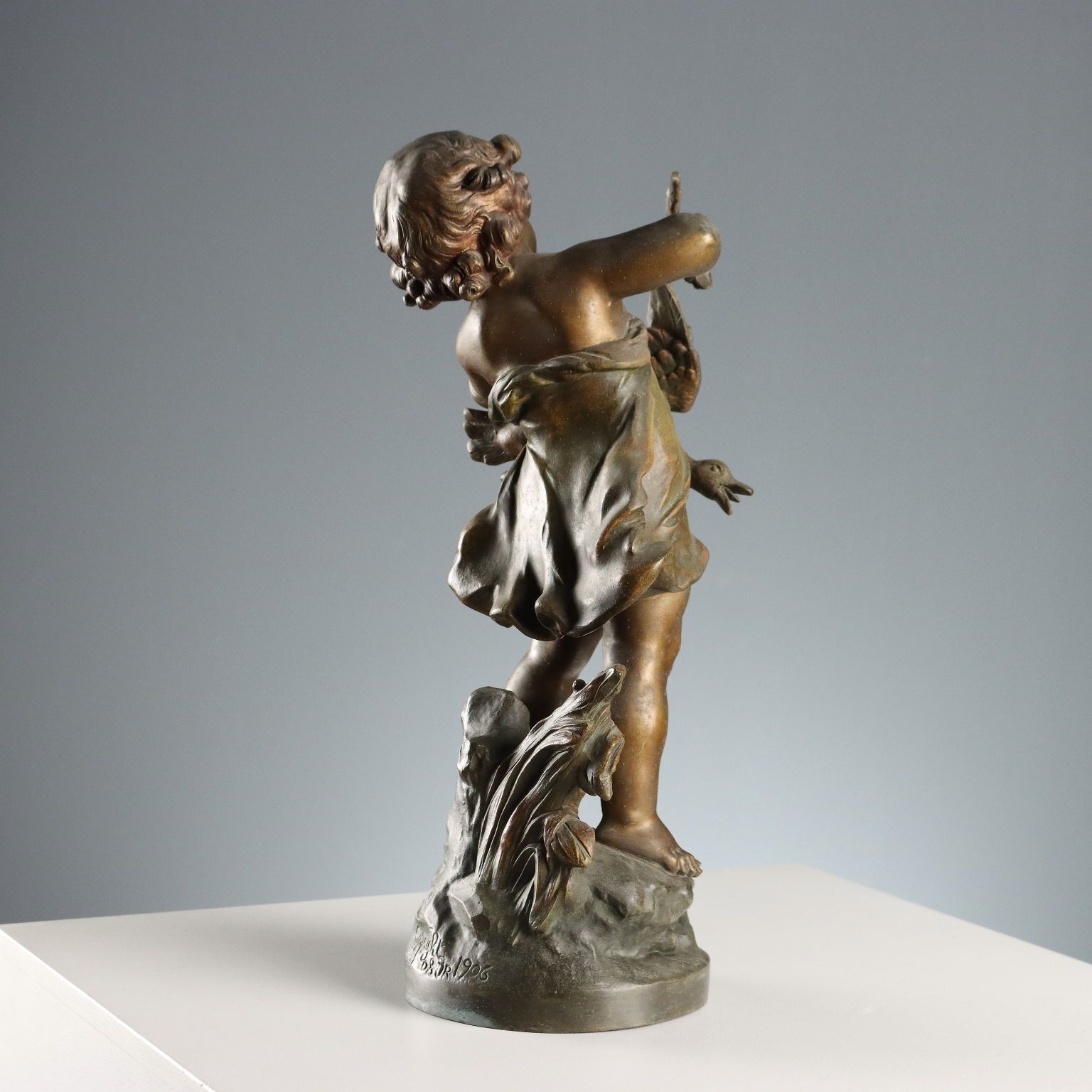 Antique Sculpture Signed Auguste Moreau Antimony France 1906 photo buy