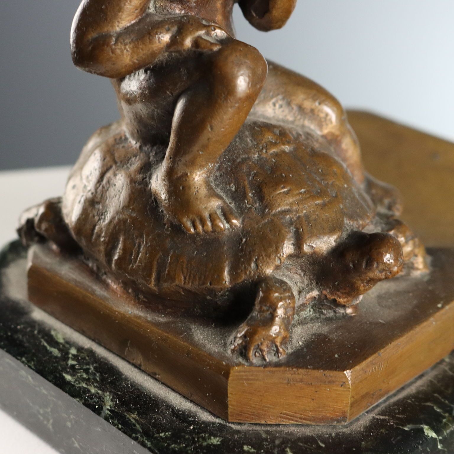 Antique Sculpture Child And Turtle Bronze XIX XX Century photo Home Decor
