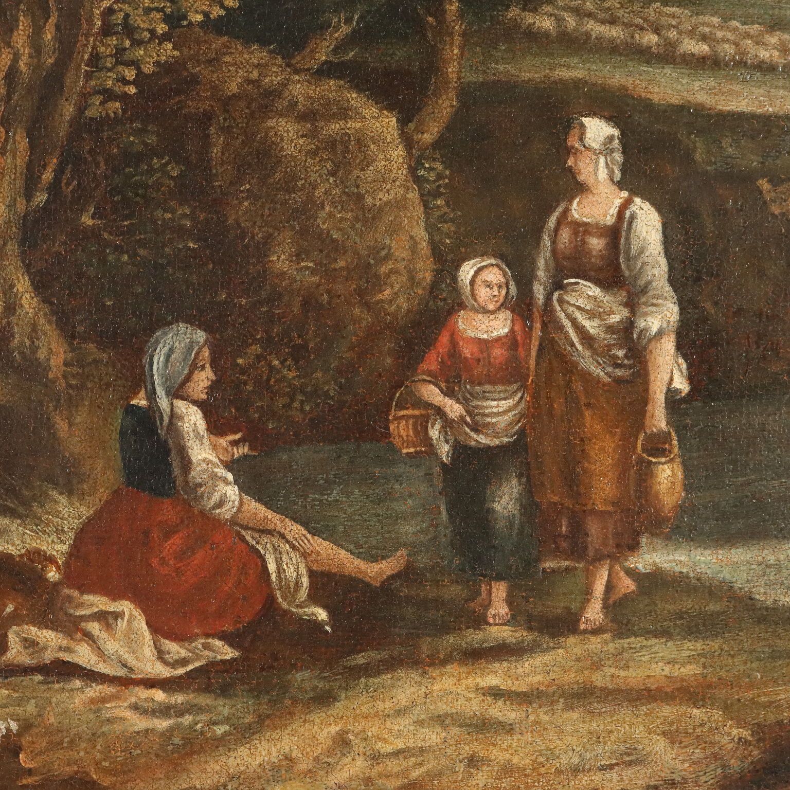 Antiek Schilderij Landschap Met Figuren Olieverf Op Doek '700 photo Kunst