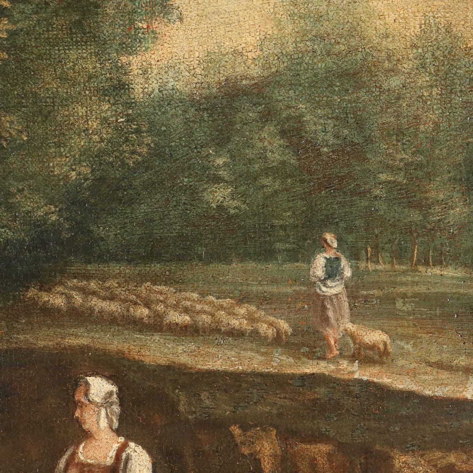 Antiek Schilderij Landschap Met Figuren Olieverf Op Doek '700 photo 1740.0