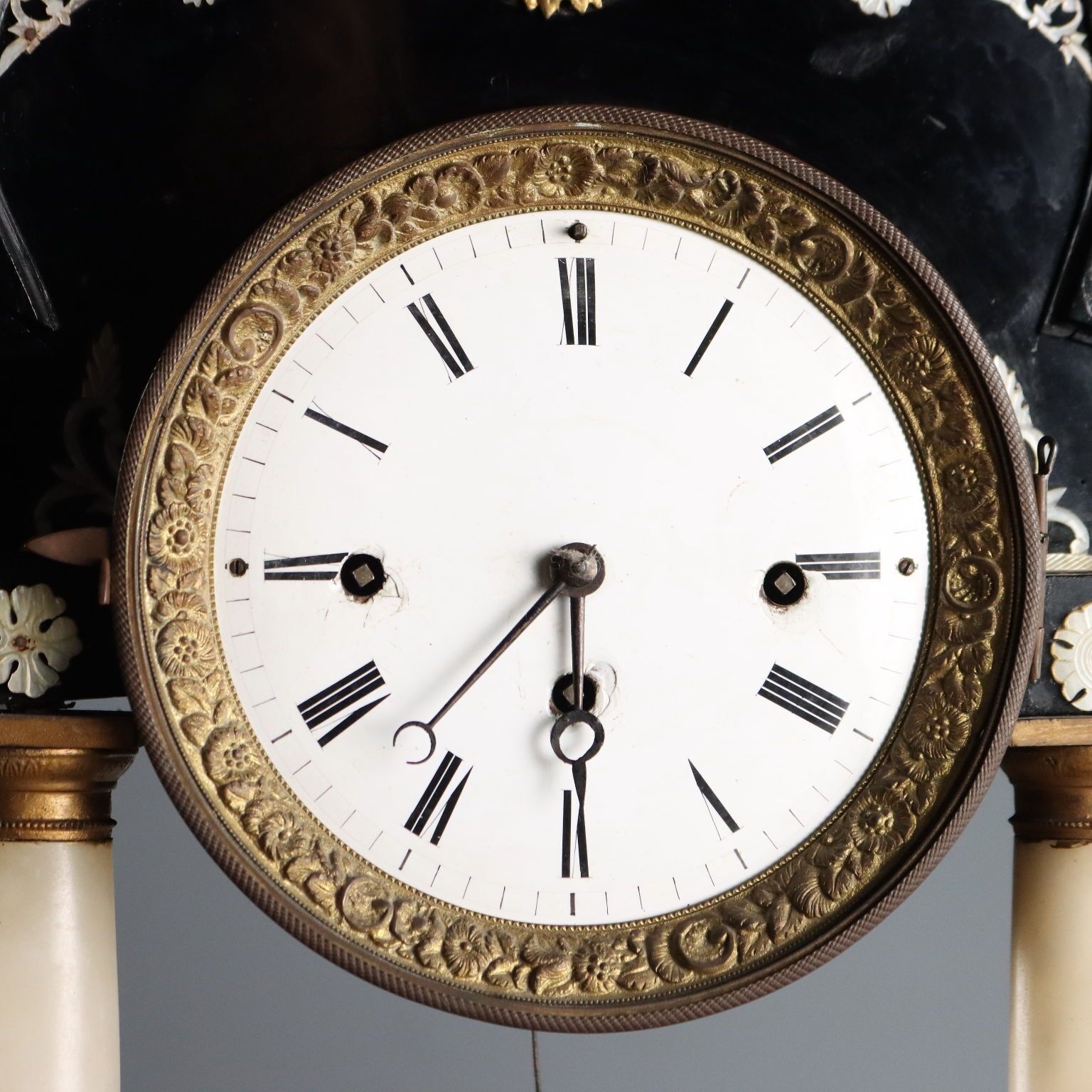 Antique Clock Ebonized Wood Alabaster Bronze XIX Century photo for sale
