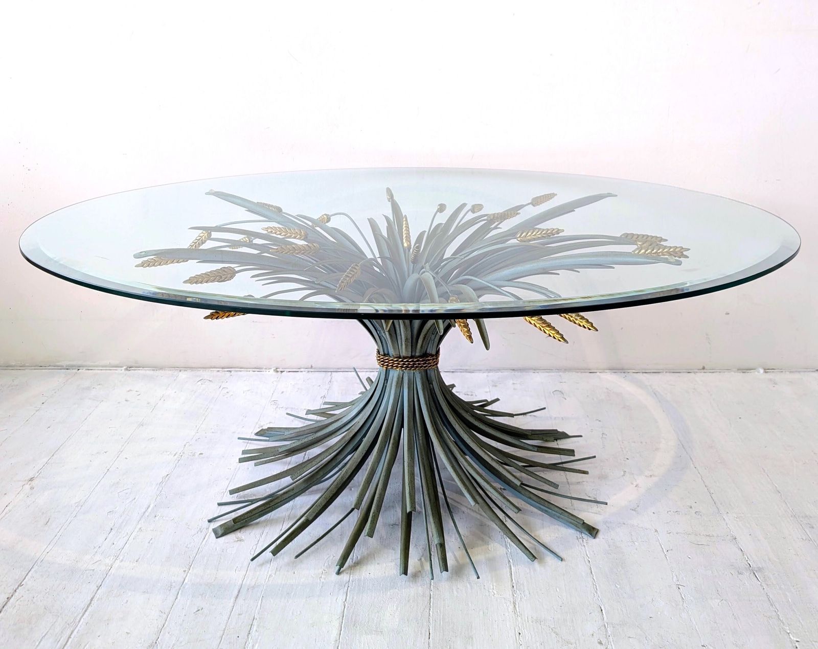 Vintage Coco Chanel Italian Wheatsheaf Verdigris & Gold Coffee Table 1960s
