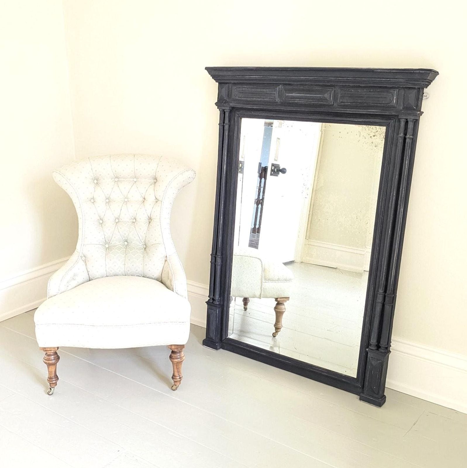 An Antique French Carved Wooden Painted Over Mantel Mirror Antique Wood Framed Mirror