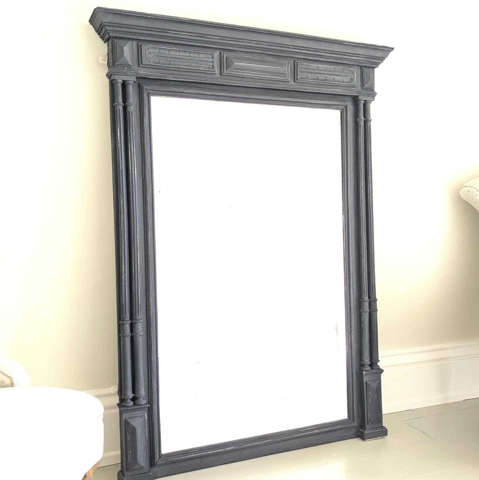 An Antique French Carved Wooden Painted Over Mantel Mirror Antique Wood Framed Mirror photo Home Decor
