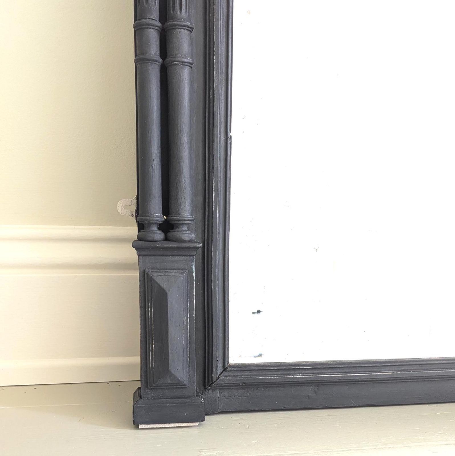 photo for sale An Antique French Carved Wooden Painted Over Mantel Mirror Antique Wood Framed Mirror