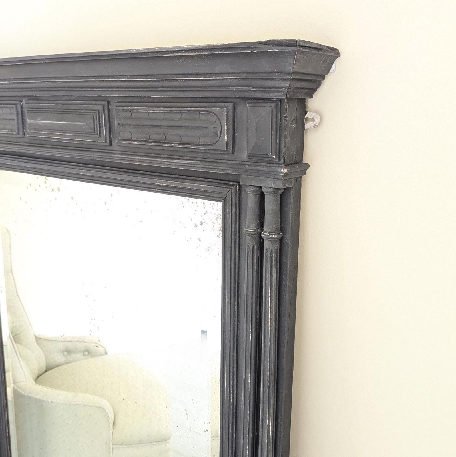Home Decor An Antique French Carved Wooden Painted Over Mantel Mirror Antique Wood Framed Mirror photo