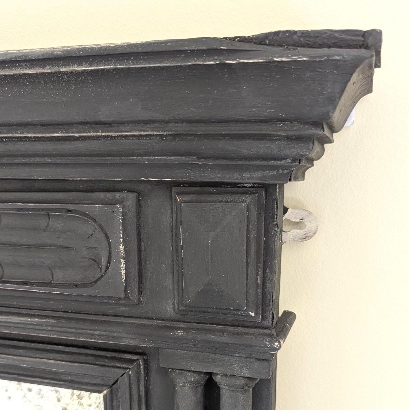 495.0 An Antique French Carved Wooden Painted Over Mantel Mirror Antique Wood Framed Mirror photo
