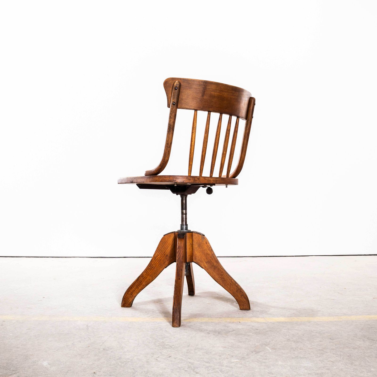 1920's French Oak Atelier Swivel Chair photo vintage