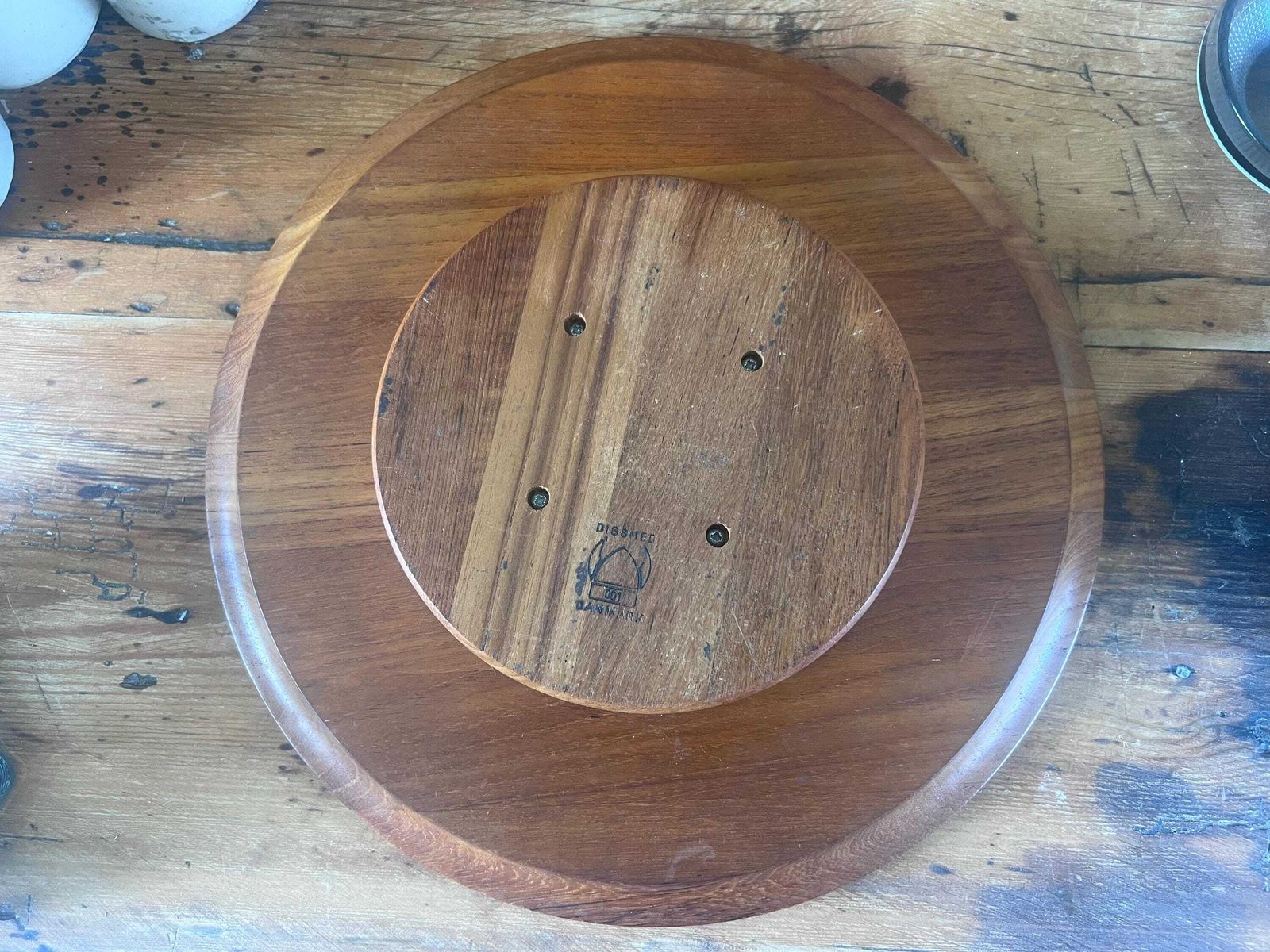Vintage Digsmed Denmark Teak Lazy Susan, Mid Century Modern Rotating Serving Tray With 6 Smoked Glass Bowls, Mcm Danish Design C. 1960s. photo vinterior