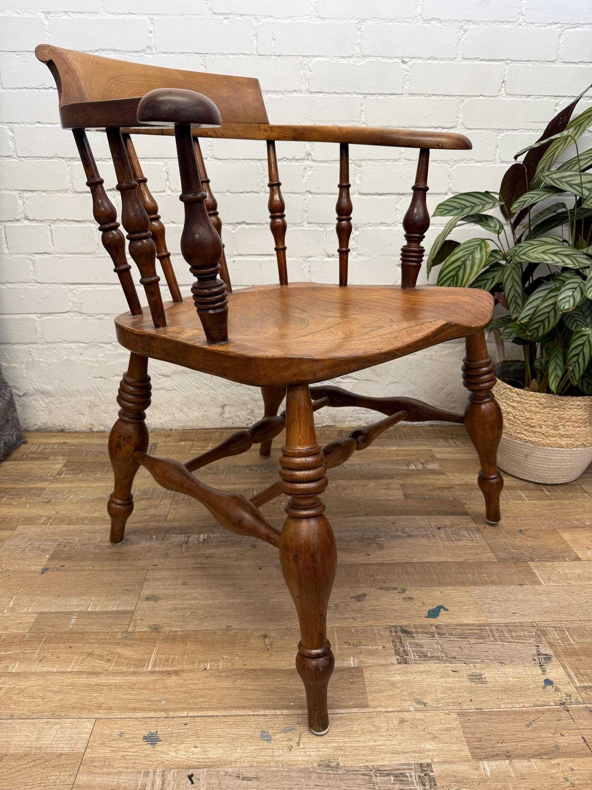 19th Century English Victorian Smoker’s Bow Armchair Captains Chair photo 445.0