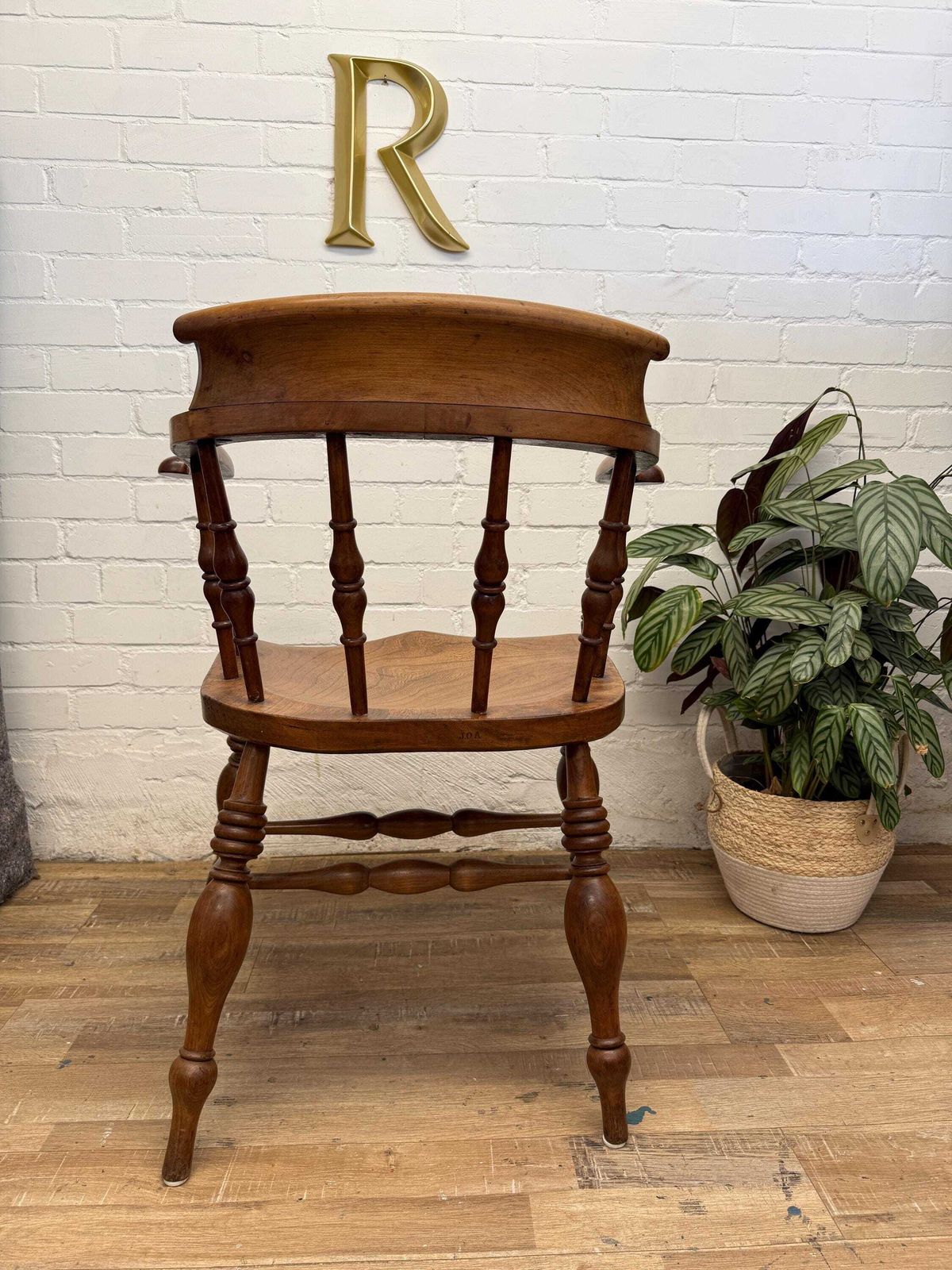 19th Century English Victorian Smoker’s Bow Armchair Captains Chair photo vintage