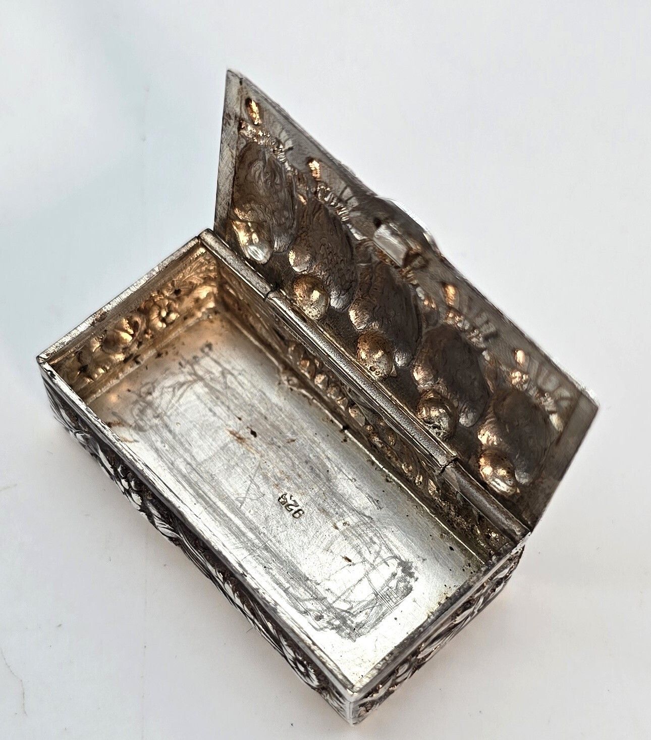 Home Decor 19th Century Silver Box, Heavily Cast Depicting 4 Birds, Continental Circa 1880 photo