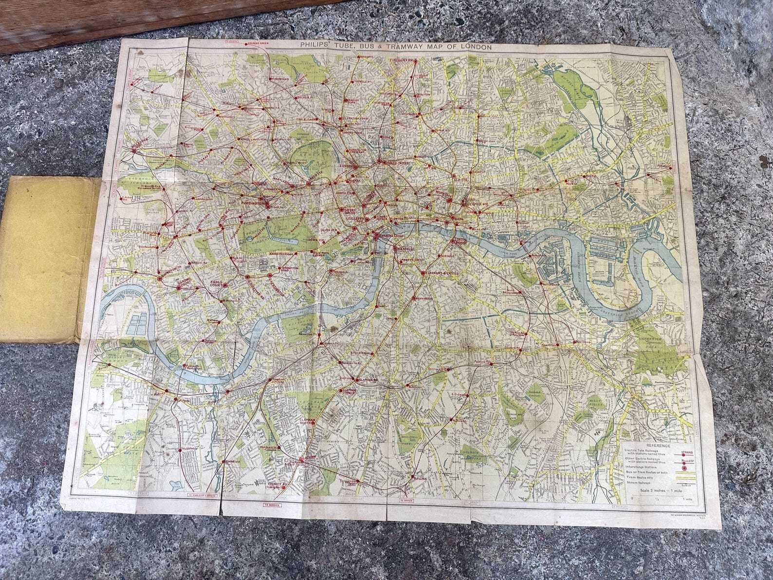 Ww2 1940s London Tube Map Philips Bus Tramway photo 75.0