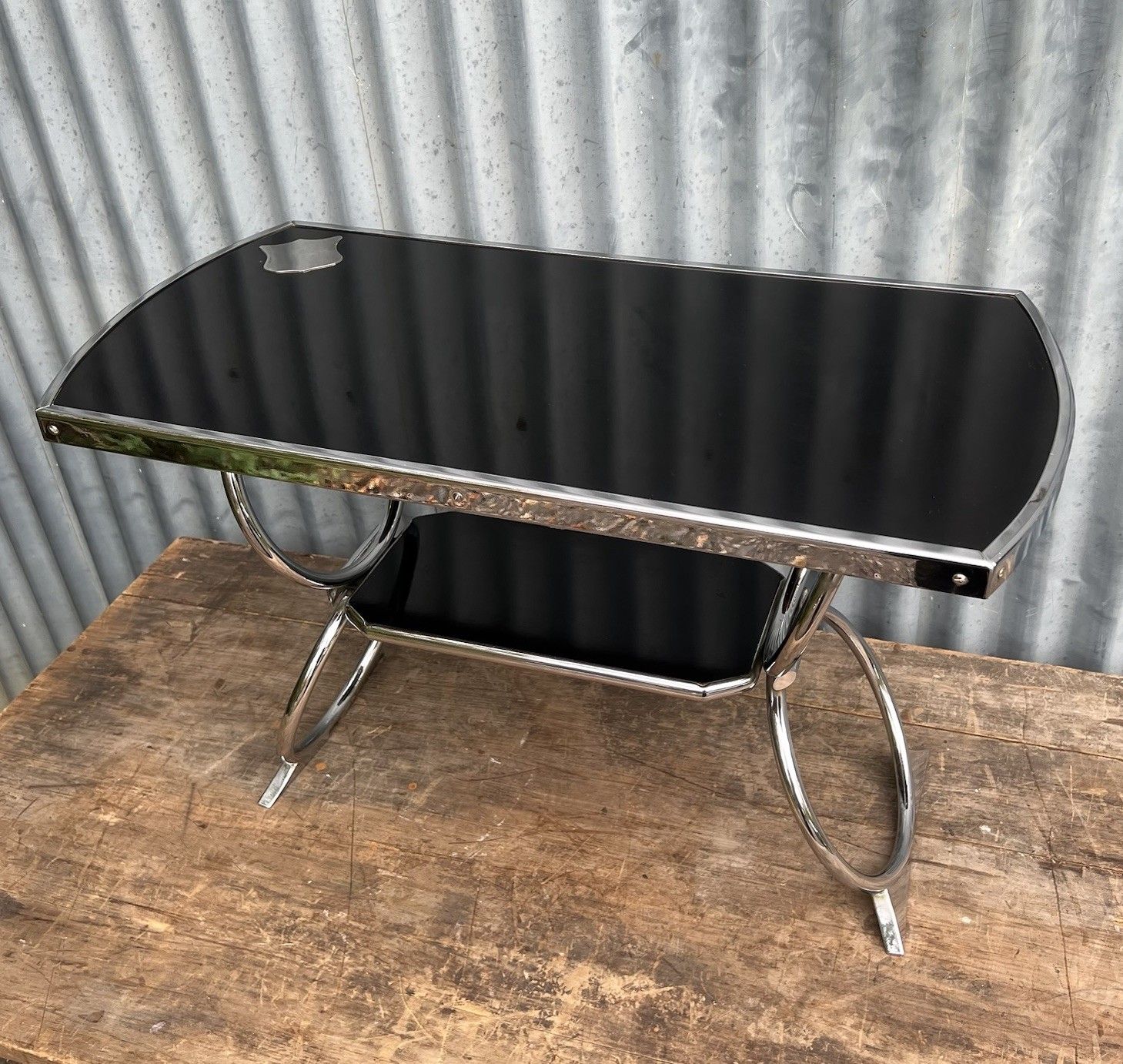 Vintage Tubular Steel Chrome & Black Coffee Table Pel Style 1930s Art Deco photo 235.0