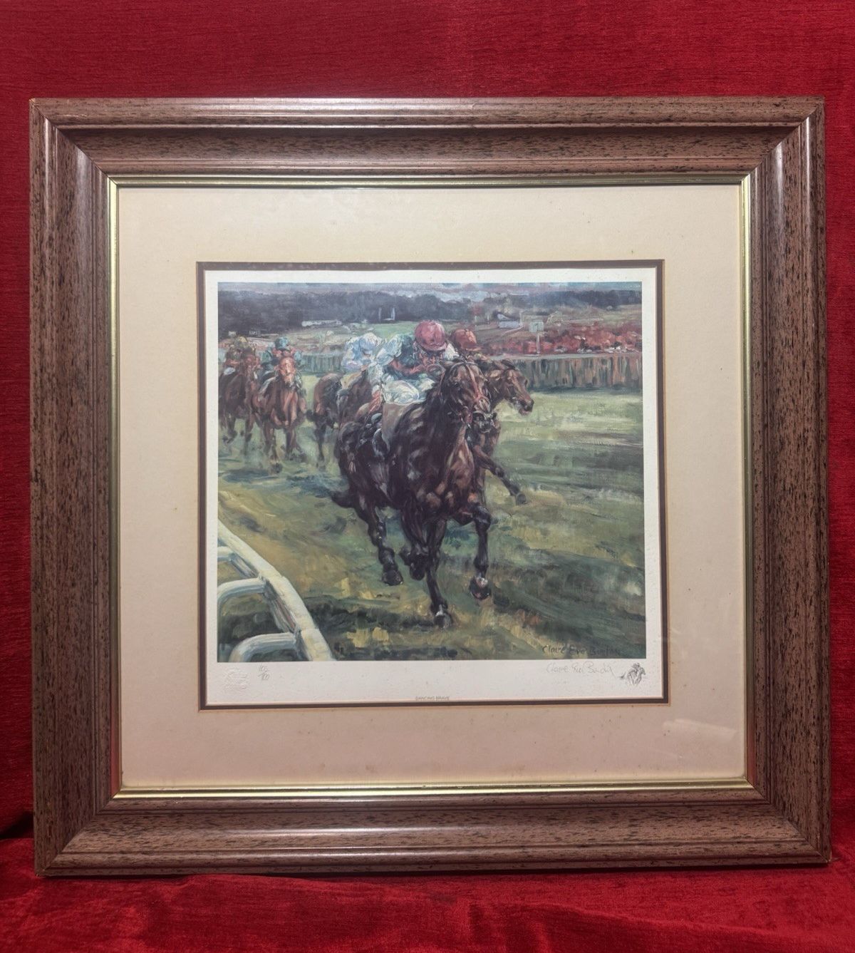 Clare Eva Burton Chelsea Green Ltd Ed Equestrian Print Titled  'Dancing Brave' photo furniture